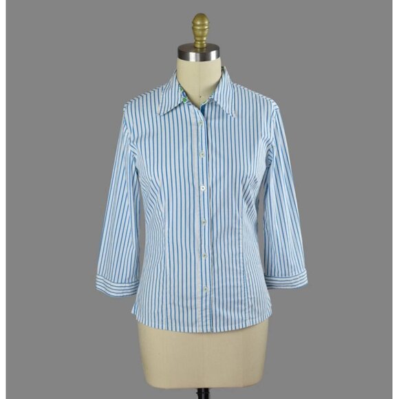 TIZZIE STRIPED COTTON BLUE BUTTON UP SHIRT - Picture 1 of 7
